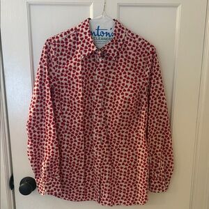 Talbots Red and White Heart Button Down Shirt